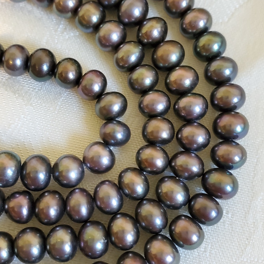 Silver Freshwater Double Strand Peal Necklace - Picture 3 of 7